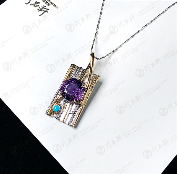 S925意大利手工银镶紫水晶吊坠胸针两用款