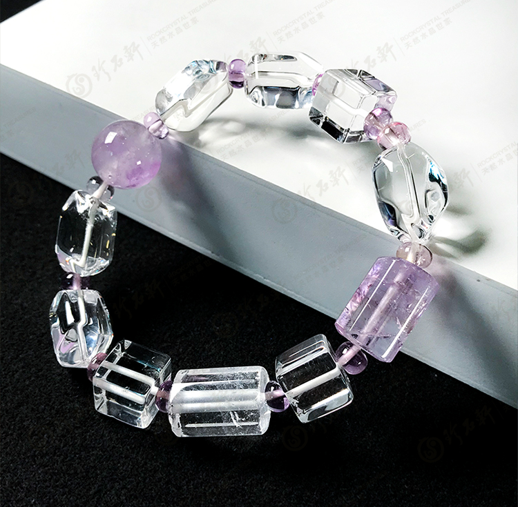 随形白水晶间紫水晶手链