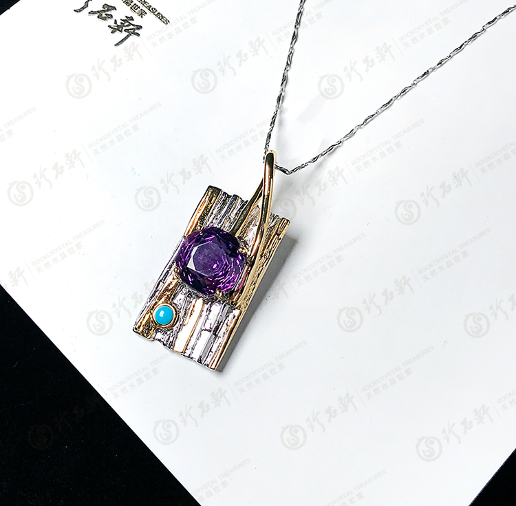 S925意大利手工银镶紫水晶吊坠胸针两用款